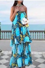 ZARA SOLD OUT BARE SHOULDERS STRAPLESS DRESS ZW COLLECTION BLUE 3001/119/400 S