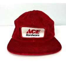Red Corduroy Ace Hardware Patch Snapback Hat Cap K Products Made in USA Vintage