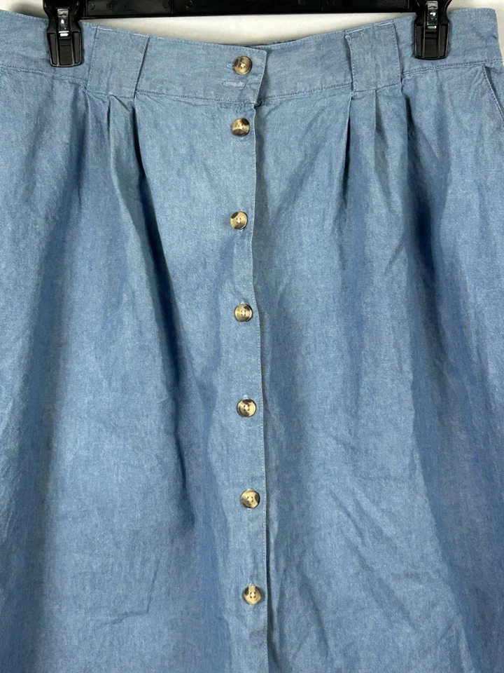 Coldwater Creek  18W Midi Long Skirt Blue Chambray Button Up Cotton Pockets - Image 2 of 4
