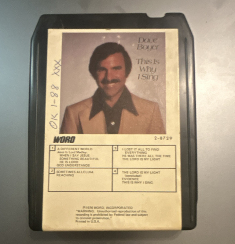 Word Dave Boyer - This Is Why I Sing 8-Track Cartridge Gospel Album 1976 2-8729