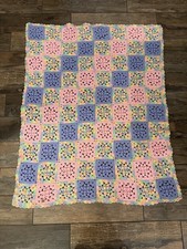 Granny Square Handmade Crochet Baby Blanket Roseanne 45x35 Pink Purple Colorful