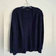 BANANA REPUBLIC  Open Front Wool Sweater Cardigan Navy Lace Details Sz S