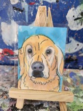 Original ACEO Art Card – Golden Retriever – Signed – Dog Portrait  Illustration