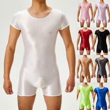 Super Elastic Men's Oil Shiny Glossy Short Sleeve Bodysuit High Elastic Shapers