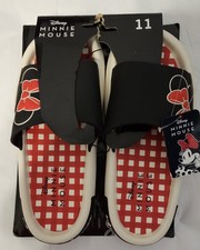 DISNEY MINNIE MOUSE SOFT FOAM SANDAL SLIDES BLACK RED UPPER GINHAM INSOLE 11 NEW