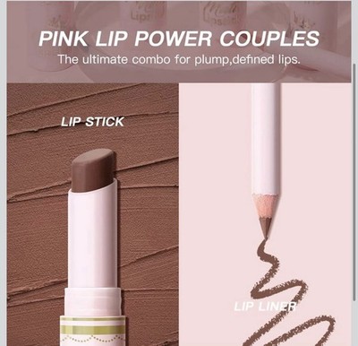 USHAS 2-in-1 Lipstick & Lip Liner Matte Waterproof Long Lasting Pink Nude Stick