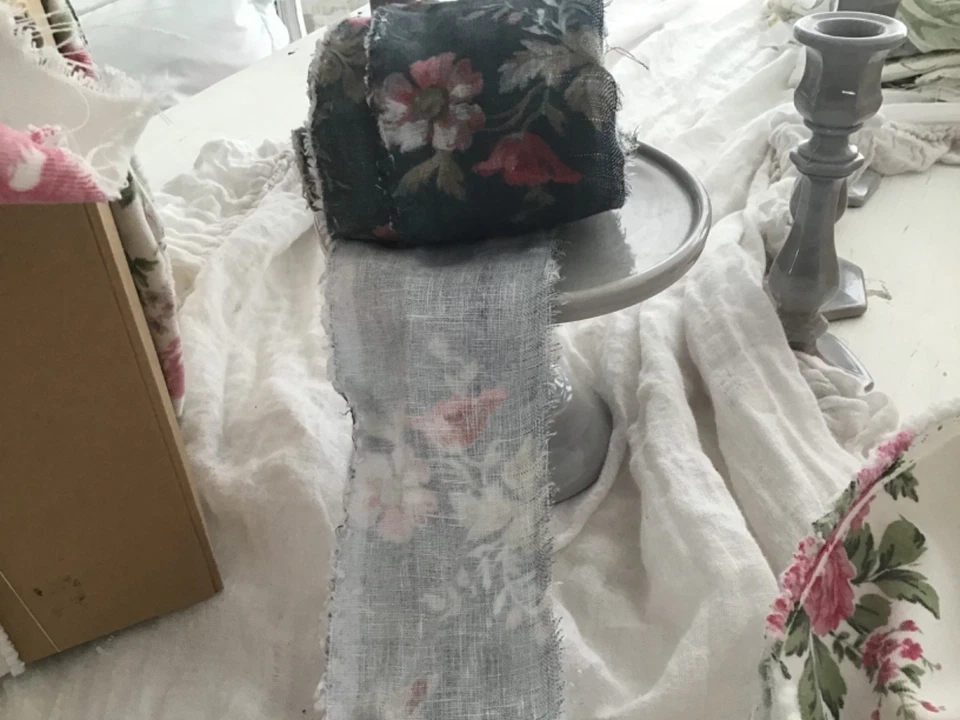 8.5 码 Rachel Ashwell Shabby Chic 假日工艺丝带 Prarie 玫瑰亚麻背面 — 第 4/4 张图片