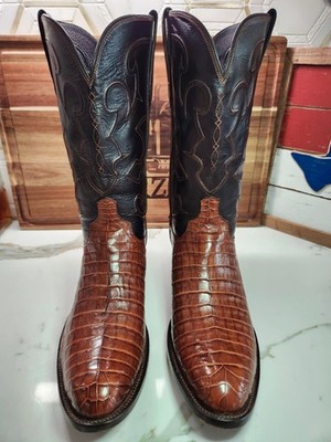 Lucchese Charles Sienna Boots Brown Ultra Belly Caiman, Size US 14 D