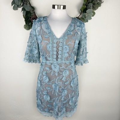 Tracy Reese Anthropologie Dress Size 4 Floral Lace Shift Boho Cottage Muted  Blue | eBay