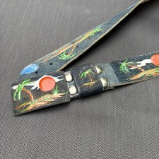 VINTAGE hand tooled/painted leather belt 37  -44  Flaming Parrot Sunset Palm Tree