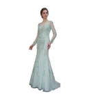 Mint Luxury Handmake Beading Long Prom Dress Wedding Pageant Gown Size 8-14