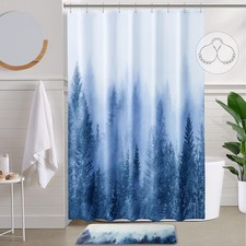 Misty Forest Stall Shower Curtain 54x78 Inch Pine Tree Woodland Blue Decor
