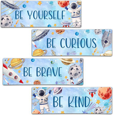 4 Pieces Space Decor for Boys Room, 11.8" x 3.9" Outer Space Kids Room Wall Deco