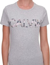 Calvin Klein Performance Cotton Camo-Logo T-Shirt Gray Women sz S NEW NWT AM5