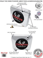 RS Champion 4 Row Radiator, 16" Fan, Shroud for 1957 - 1959 Ford Club V8 Engine