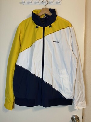 Tommy Hilfiger Mens Sz (XL) Navy-Yellow-White-Neon Tuck Away Hood  Windbreaker