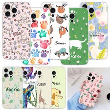 For iPhone 17e 15 16 13 14 Pro Max Cute Animal Personalized Name Case TPU Cover