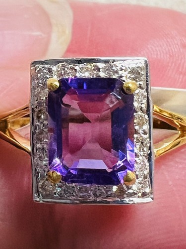 Natürlicher Diamant Amethyst 0,25 14kt massiv Gelbgold Ringgröße 6 # NEU - Bild 12 von 17