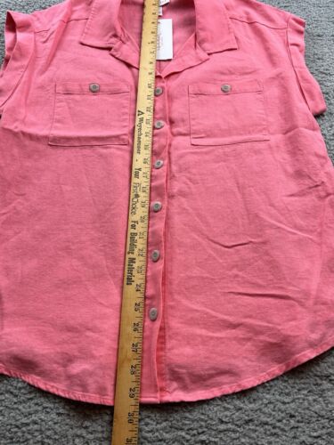 Isabel Maternity Women's Size Medium Short Sleeve Linen Button Up Shirt Pink - Picture 5 of 9