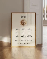 Moon Calendar 2025 English, Printable Calendar 2025, Moon Phases Wall Art, Moon
