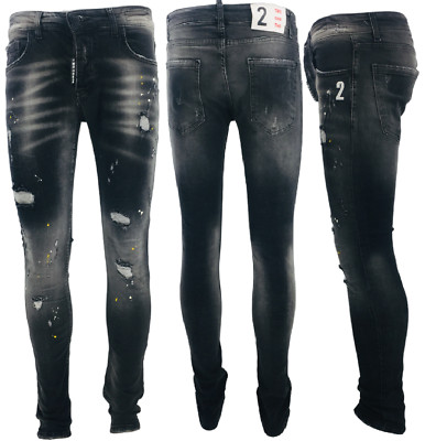 Herren Jeans Denim Patchwork Farbspritzer Distressed Ripped Männerjeans Freizeit