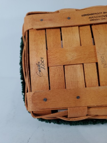 Cesta inclinada Longaberger 2001 con tela verde y forro de plástico 8"Lx 6,25Wx3,25T - Imagen 8 de 12