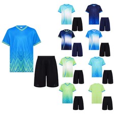 Kids Boys Activewear Tracksuit Football Training V-Neck T-shirt with Shorts Set