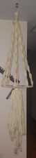 Vtg Hand Woven Ivory Nylon Macrame 72" Long Plant Hanger / Shelf w/ 15" Tray