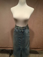 Vintage Hip Long Jean Skirts Knee Length Green Jems On Waist Bottom Fantastic