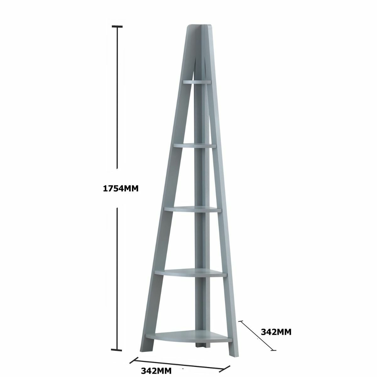 TAD Light Grey 5 Tier Riva Scandinavian Corner Ladder Bookcase