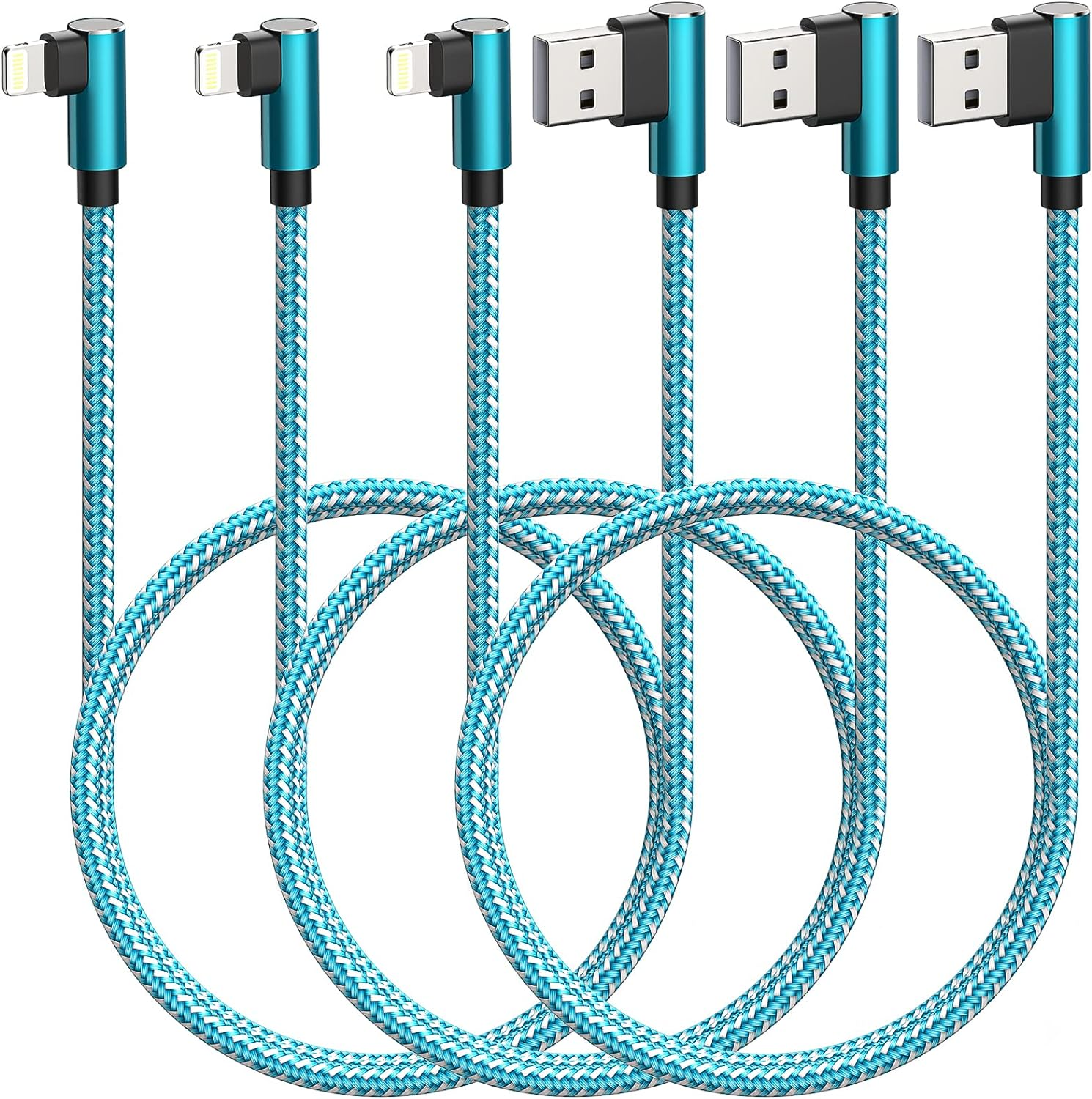 Iphone Charger 10Ft [Apple Mfi Certified] 3 Pack 90 Degree Right Angle Lightn...