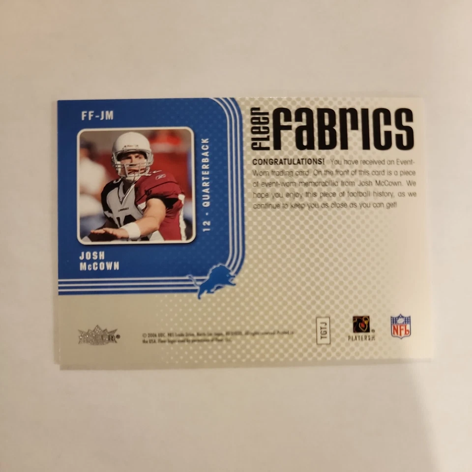 2006 Fleer Fabrics Josh McCown Red Patch #FF-JM Lions, Eagles, Cardinals - Image 2 of 3