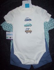 Boy 24 M: NWT 3-Pc CARS-THEMED CARTERS Spring SET: Dress Shirt, Shorts, Bodysuit