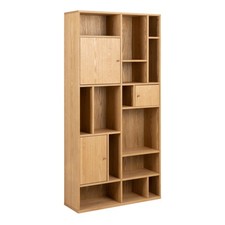 Image of Large 3-Door Bookcase - Oak Veneer, Adjustable Shelves, Modern Storage
