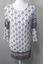 Urban Girl Bohemian Medallion Pattern Shift Dress 3/4 Bell Sleeve Size Small
