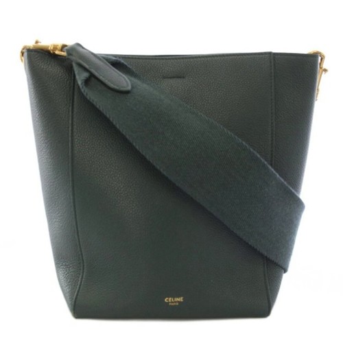 Celine Sangle Small Bucket Bag Single Shoulder Leather Green TK 36 Used 2085b478