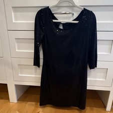 Express Black Sequin Polka Dot Sheath Dress Size S 3/4 Sleeve Party Cocktail