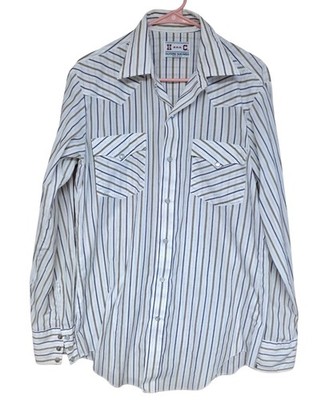 H Bar C California Ranchwear Pearl Snap Western Striped Long Sleeve Mens LT Vtg