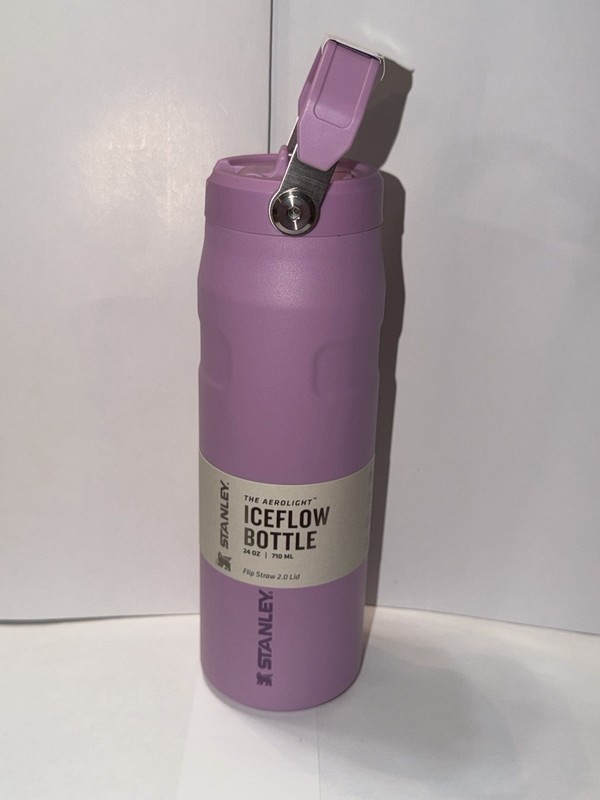 Stanley IceFlow 24 fl oz Purple Stainless Water Bottle Flip Straw Lid Leakproof