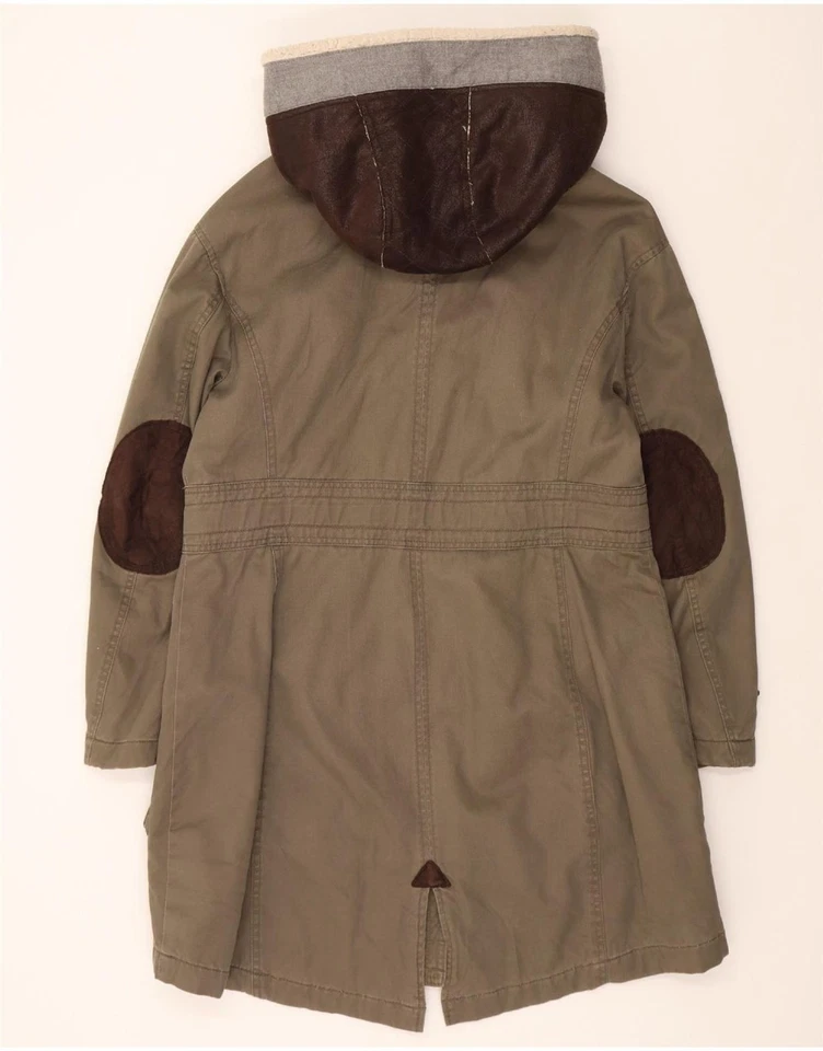 Chaqueta parka con capucha para mujer Benetton UK 14 grande verde algodón AY02 Foto 2 de 3