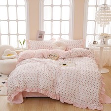 Queen Comforter Set Chic Floral Ruffle Comforter Pink Flower Bedding Comforte...