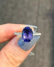 4.50CT Oval cut Natural Tanzanite Diamond 14K solid white gold Engagement Ring
