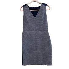 Ann Taylor Tweed Contrast Knit Sheath Dress Womens Size 6 Navy Blue Career 