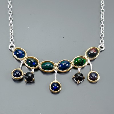 Jewellery Shop Natural Black Opal Necklace 925 Sterling Silver 18