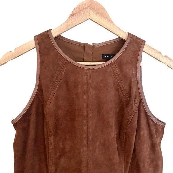 Genuine Leather Suede Tank Top Brown Sleeveless Shell Minimalist Sz 2 Y2K WHBM - Image 4 of 4