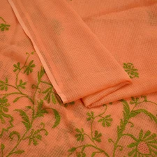 Vintage Orange Dupatta Long Stole Pure Cotton Handmade Chikankari Scarves Veil