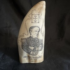 Vintage SCRIMSHAW RESIN WHALE TOOTH ADMIRAL FARRAGUT MARITIME THE NASHVILLE