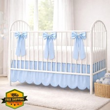 Hahafelt Blue Scalloped Crib Skirt 28x52 Farmhouse Boho