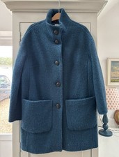 White Stuff Boucle Cocoon Teal Blue Coat Size 10