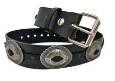 Oval Concho Belt Made In USA Real Leather Punk Goth Thrash Metal L-36, Black
